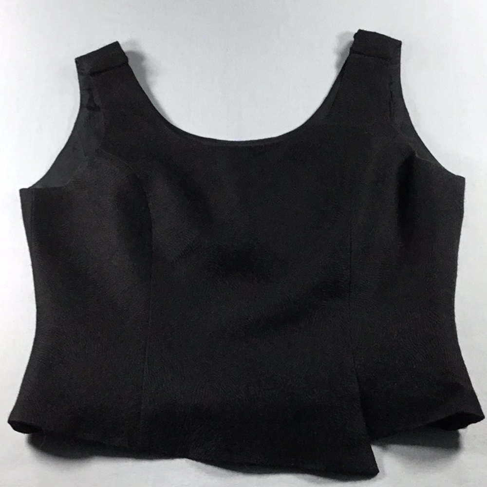Vintage Whimsygoth Albert Nipon Black Textured Scoop Neck Fitted Vest Glam Size8